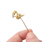 Antique Dragon Stick Pin - Edwardian 14k Yellow Gold Old European Cut Diamond - Vintage 1900s Winged Serpent Mythological Creature Jewelry