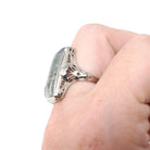 Vintage Moss Agate Ring - Art Deco 14k White Gold Natural Green Clear Gemstone - Vintage 1930s Size 5 1/2 Filigree Rectangular Fine Jewelry