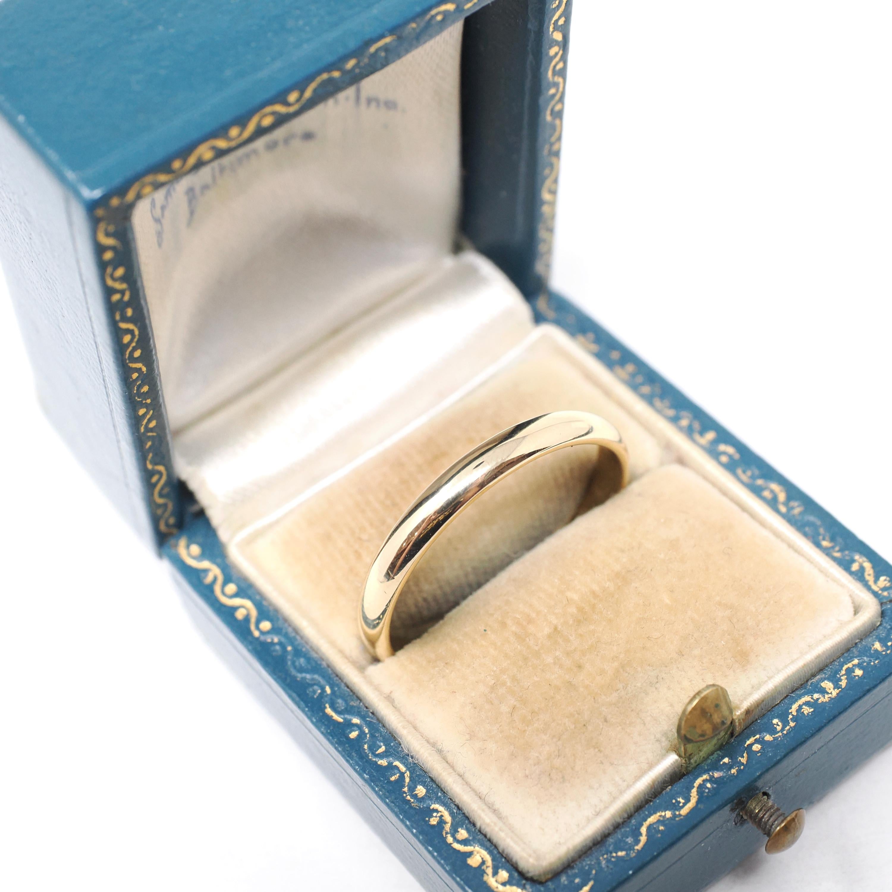Vintage Wedding Band - Mid Century 14k Yellow Gold Domed 3.1 MM Half Round Ring - Circa 1960s Era Size 11 1/4 Unisex Fine Bridal Jewelry