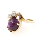 Vintage Star Ruby Ring - Modernist 14k Yellow Gold Cabochon Cut Natural Diamond Gemstones - Circa 1970s Era Size 4 Celestial Fine Jewelry