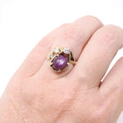 Vintage Star Ruby Ring - Modernist 14k Yellow Gold Cabochon Cut Natural Diamond Gemstones - Circa 1970s Era Size 4 Celestial Fine Jewelry
