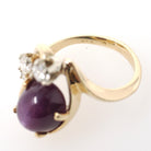 Vintage Star Ruby Ring - Modernist 14k Yellow Gold Cabochon Cut Natural Diamond Gemstones - Circa 1970s Era Size 4 Celestial Fine Jewelry