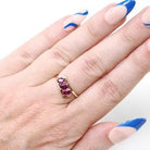 Ruby Bypass Ring - Estate 14k Yellow Gold .72 CTW Oval Pink Gems - Modern Circa 1990s Era Diamond Accented Size 5 1/4 Fine Statement Jewelry
