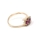 Ruby Bypass Ring - Estate 14k Yellow Gold .72 CTW Oval Pink Gems - Modern Circa 1990s Era Diamond Accented Size 5 1/4 Fine Statement Jewelry