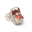 Vintage Flip Ring - Art Deco 14k White Gold Double Sided Cameo Diamond Created Pink Sapphire - Circa 1930 Size 6 3/4 Reversible Fine Jewelry