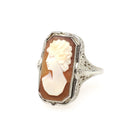 Vintage Flip Ring - Art Deco 14k White Gold Double Sided Cameo Diamond Created Pink Sapphire - Circa 1930 Size 6 3/4 Reversible Fine Jewelry