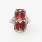 Vintage Flip Ring - Art Deco 14k White Gold Double Sided Cameo Diamond Created Pink Sapphire - Circa 1930 Size 6 3/4 Reversible Fine Jewelry