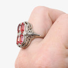 Vintage Flip Ring - Art Deco 14k White Gold Double Sided Cameo Diamond Created Pink Sapphire - Circa 1930 Size 6 3/4 Reversible Fine Jewelry