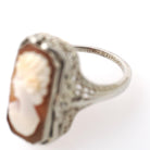 Vintage Flip Ring - Art Deco 14k White Gold Double Sided Cameo Diamond Created Pink Sapphire - Circa 1930 Size 6 3/4 Reversible Fine Jewelry