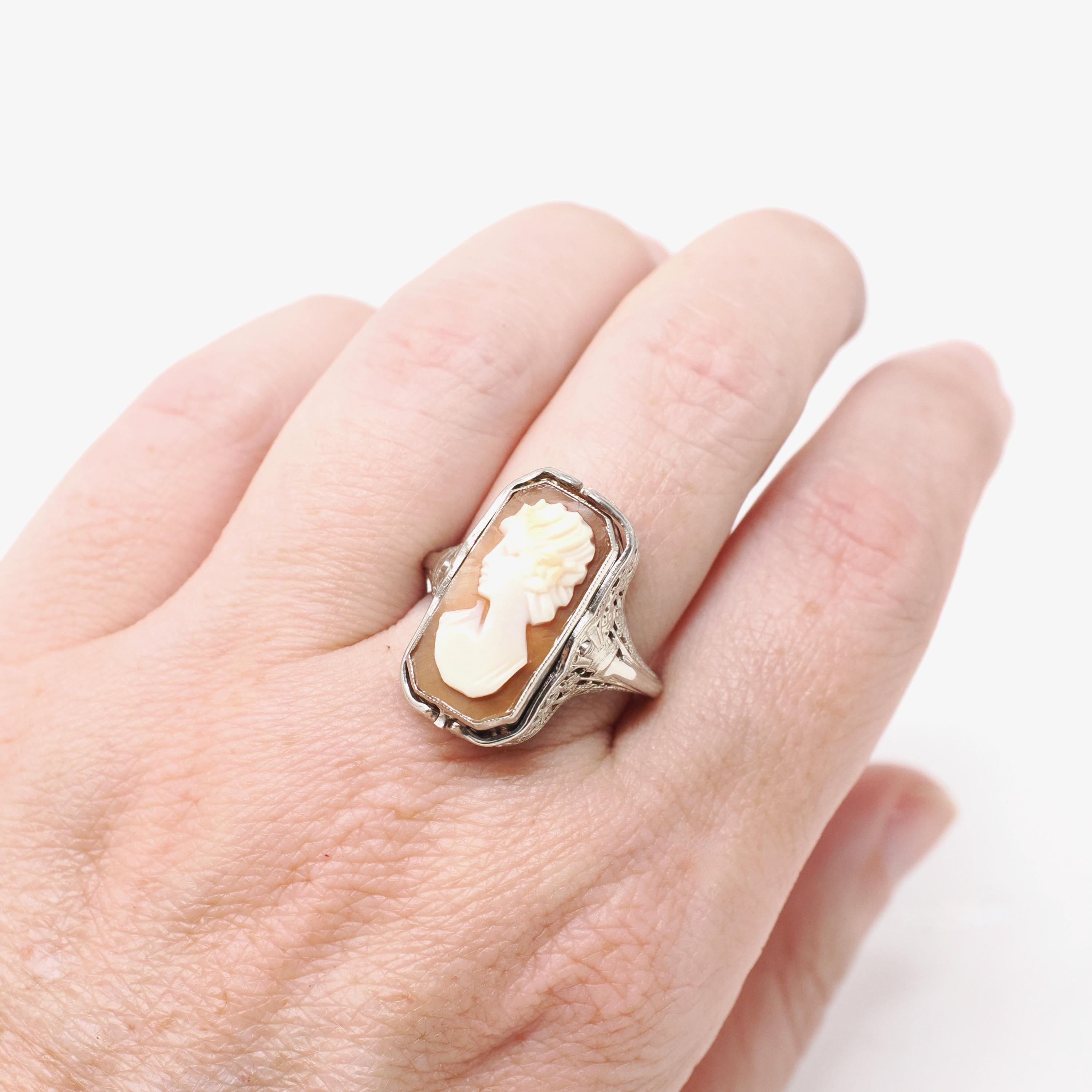 Vintage Flip Ring - Art Deco 14k White Gold Double Sided Cameo Diamond Created Pink Sapphire - Circa 1930 Size 6 3/4 Reversible Fine Jewelry