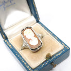 Vintage Flip Ring - Art Deco 14k White Gold Double Sided Cameo Diamond Created Pink Sapphire - Circa 1930 Size 6 3/4 Reversible Fine Jewelry