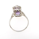 Amethyst Hourglass Ring - Art Deco Era 14k White Gold Natural Purple Pear Cut Gemstones - Vintage 1930s Size 6 1/4 Fine Bow Filigree Jewelry