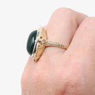 Vintage Chalcedony Ring - Mid Century 14k Yellow & Rose Gold Dyed Green Cabochon Gemstone - Circa 1940s Era Size 8 Floral Bow Fine Jewelry