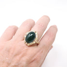 Vintage Chalcedony Ring - Mid Century 14k Yellow & Rose Gold Dyed Green Cabochon Gemstone - Circa 1940s Era Size 8 Floral Bow Fine Jewelry