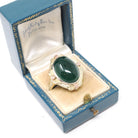 Vintage Chalcedony Ring - Mid Century 14k Yellow & Rose Gold Dyed Green Cabochon Gemstone - Circa 1940s Era Size 8 Floral Bow Fine Jewelry