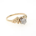 Illusion Diamond Ring - Retro 14k Yellow & 10k White Gold Natural .02 CT Solitaire Engagement - Circa 1990s Size 6 3/4 Fine Bridal Jewelry