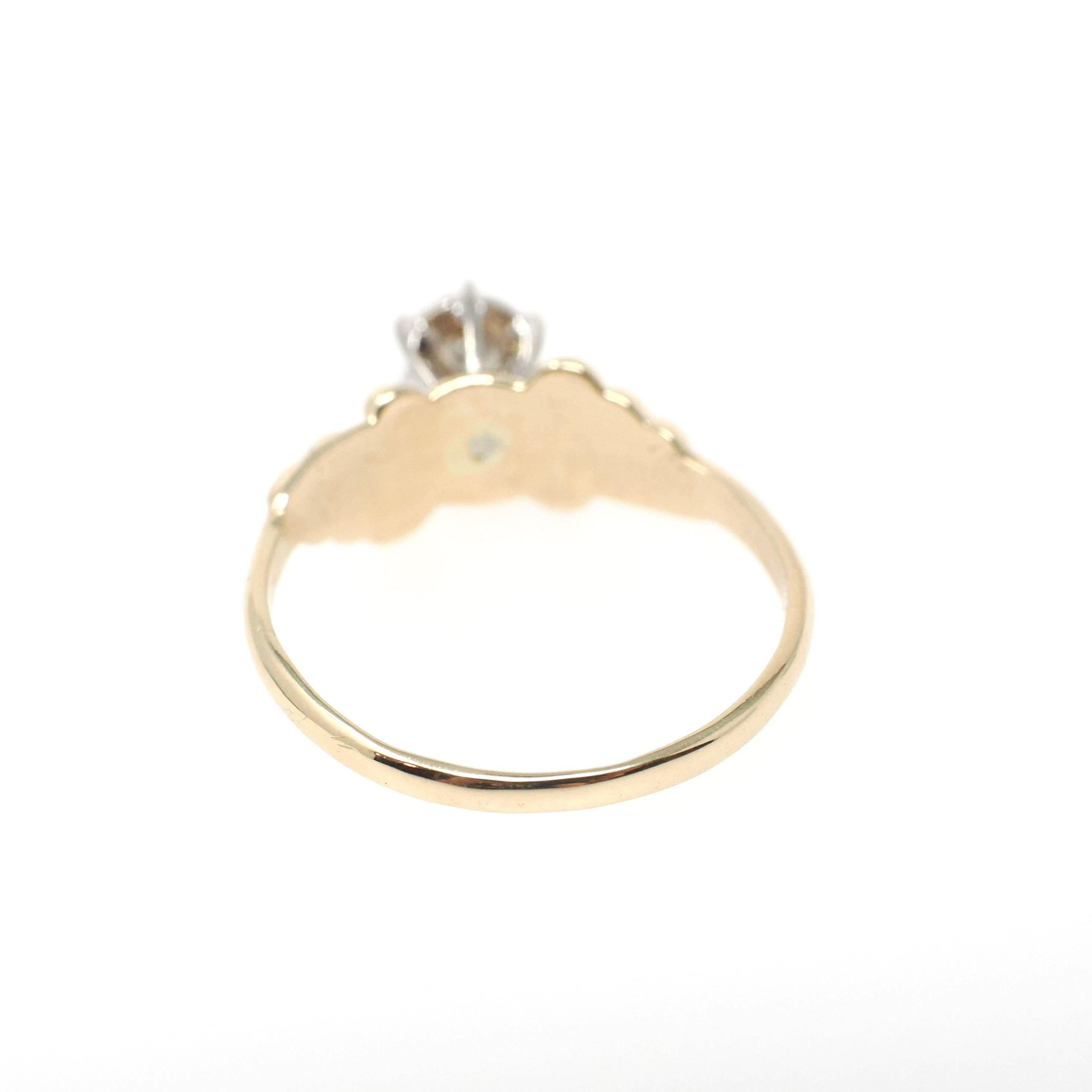 Illusion Diamond Ring - Retro 14k Yellow & 10k White Gold Natural .02 CT Solitaire Engagement - Circa 1990s Size 6 3/4 Fine Bridal Jewelry