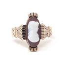 Antique Cameo Ring - Victorian 10k Rose Gold Carved Brown White Sardonyx Gemstone - Circa 1890 Size 6.75 Neoclassical Statement Fine Jewelry