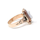 Antique Cameo Ring - Victorian 10k Rose Gold Carved Brown White Sardonyx Gemstone - Circa 1890 Size 6.75 Neoclassical Statement Fine Jewelry