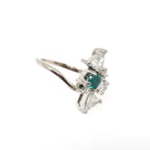 Emerald & Diamond Ring - Modern 14k White Gold Natural Emerald .98 CTW Diamonds Bypass - Circa 2000s Size 3 1/4 May Birthstone Fine Jewelry