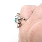 Emerald & Diamond Ring - Modern 14k White Gold Natural Emerald .98 CTW Diamonds Bypass - Circa 2000s Size 3 1/4 May Birthstone Fine Jewelry