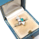 Emerald & Diamond Ring - Modern 14k White Gold Natural Emerald .98 CTW Diamonds Bypass - Circa 2000s Size 3 1/4 May Birthstone Fine Jewelry