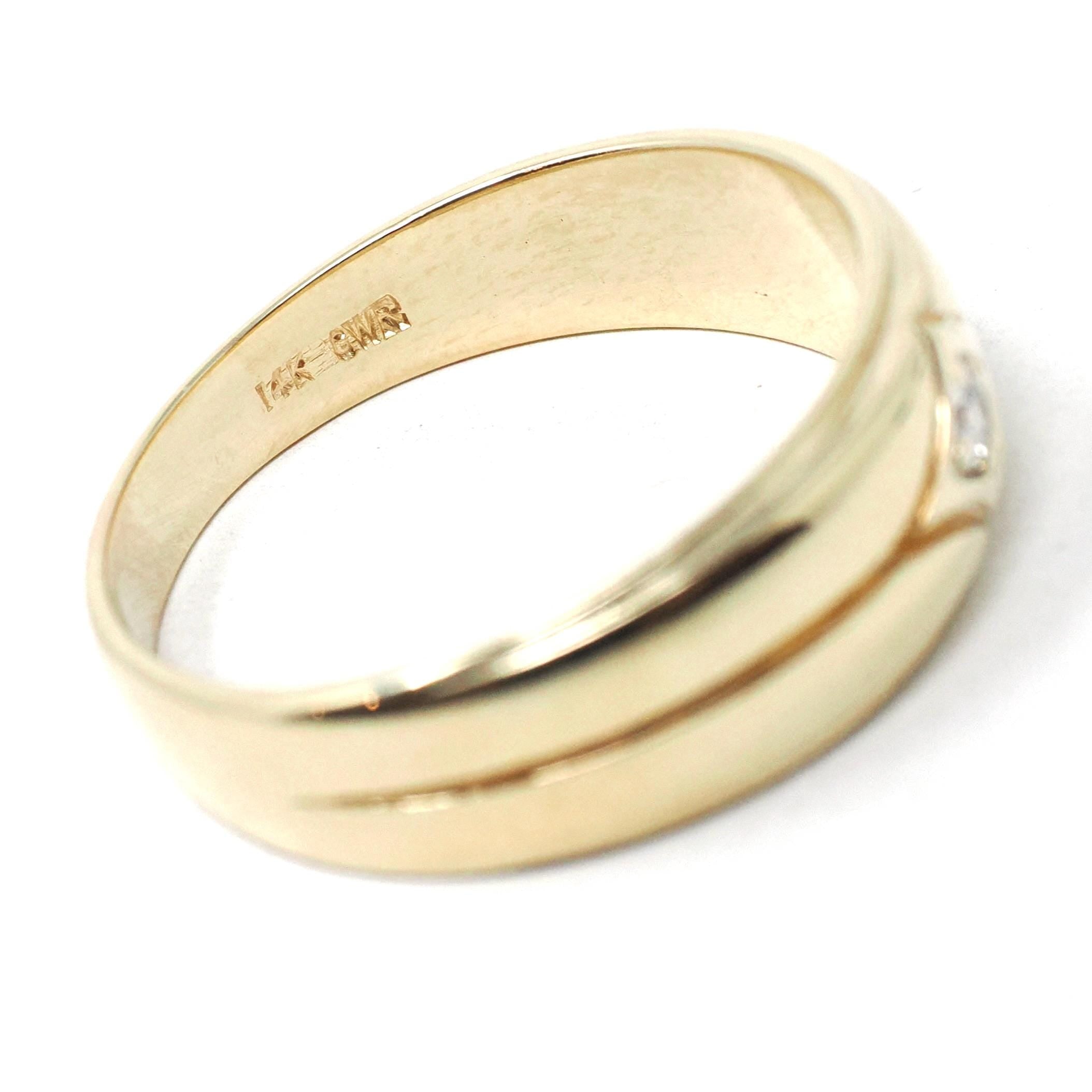 Vintage Diamond Ring - Mid Century 14k Yellow Tapered Grooved Half Round Band - Circa 1960s Size 11 Unisex .07 CT Wedding Fine GWR Jewelry