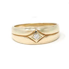 Vintage Diamond Ring - Mid Century 14k Yellow Tapered Grooved Half Round Band - Circa 1960s Size 11 Unisex .07 CT Wedding Fine GWR Jewelry