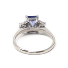 Tanzanite & Diamond Ring - Estate Platinum Natural Violet Blue Emerald Cut Gem Engagement - Modern Era Three Stone Size 6 1/2 Fine Jewelry