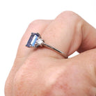 Tanzanite & Diamond Ring - Estate Platinum Natural Violet Blue Emerald Cut Gem Engagement - Modern Era Three Stone Size 6 1/2 Fine Jewelry