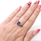 Tanzanite & Diamond Ring - Estate Platinum Natural Violet Blue Emerald Cut Gem Engagement - Modern Era Three Stone Size 6 1/2 Fine Jewelry