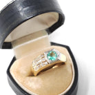Emerald & Diamond Ring - Modern Era 14k Yellow Gold Platinum Natural Green Gemstone - Art Deco Style Size 8 1/4 Edward Petri Fine Jewelry