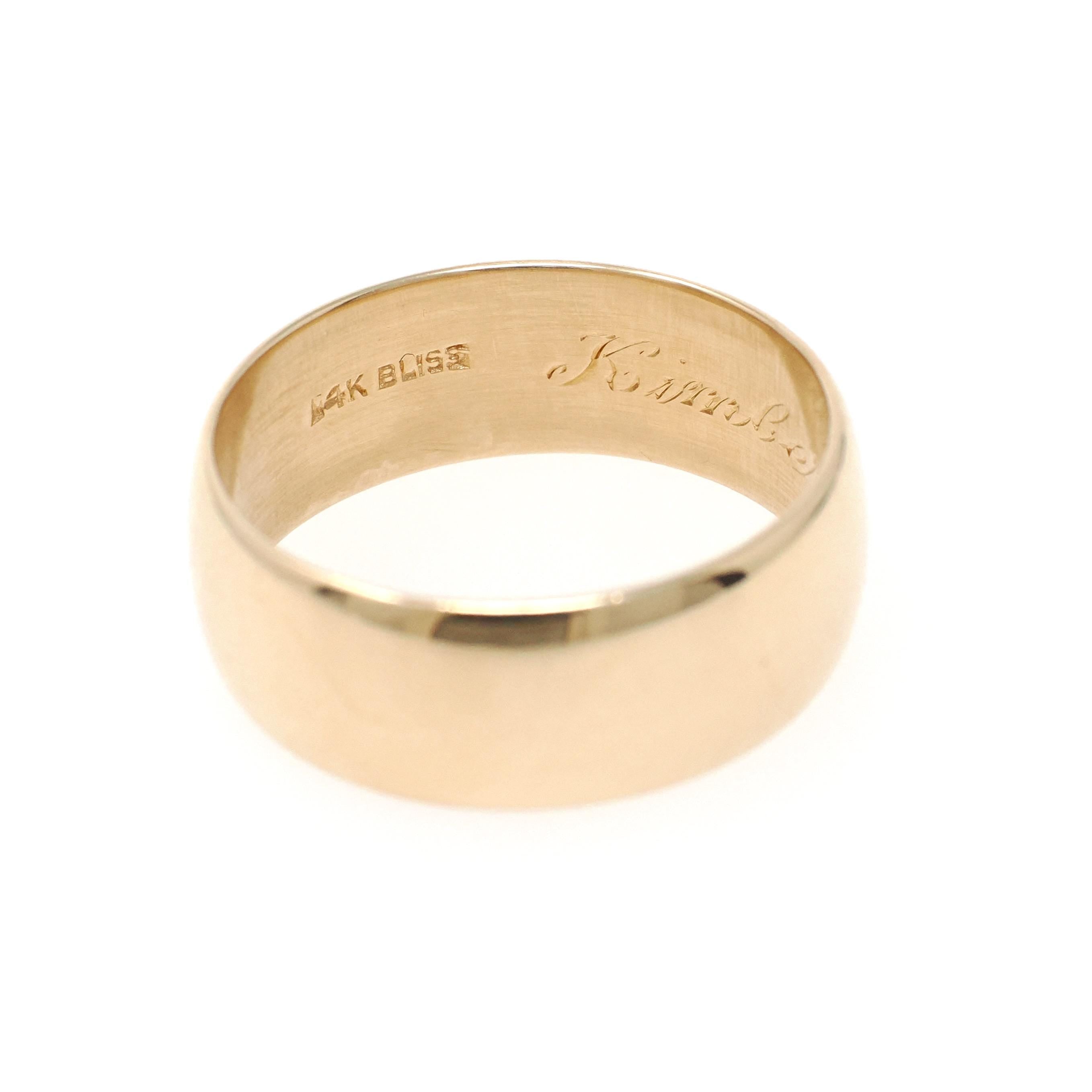 Vintage Cigar Band - Estate 14k Yellow Gold 8.4 MM Wide Ring - Circa 1980s Era Bold Bold Size 11 - Engraved "Kimberly 11-24-83" Fine Jewelry
