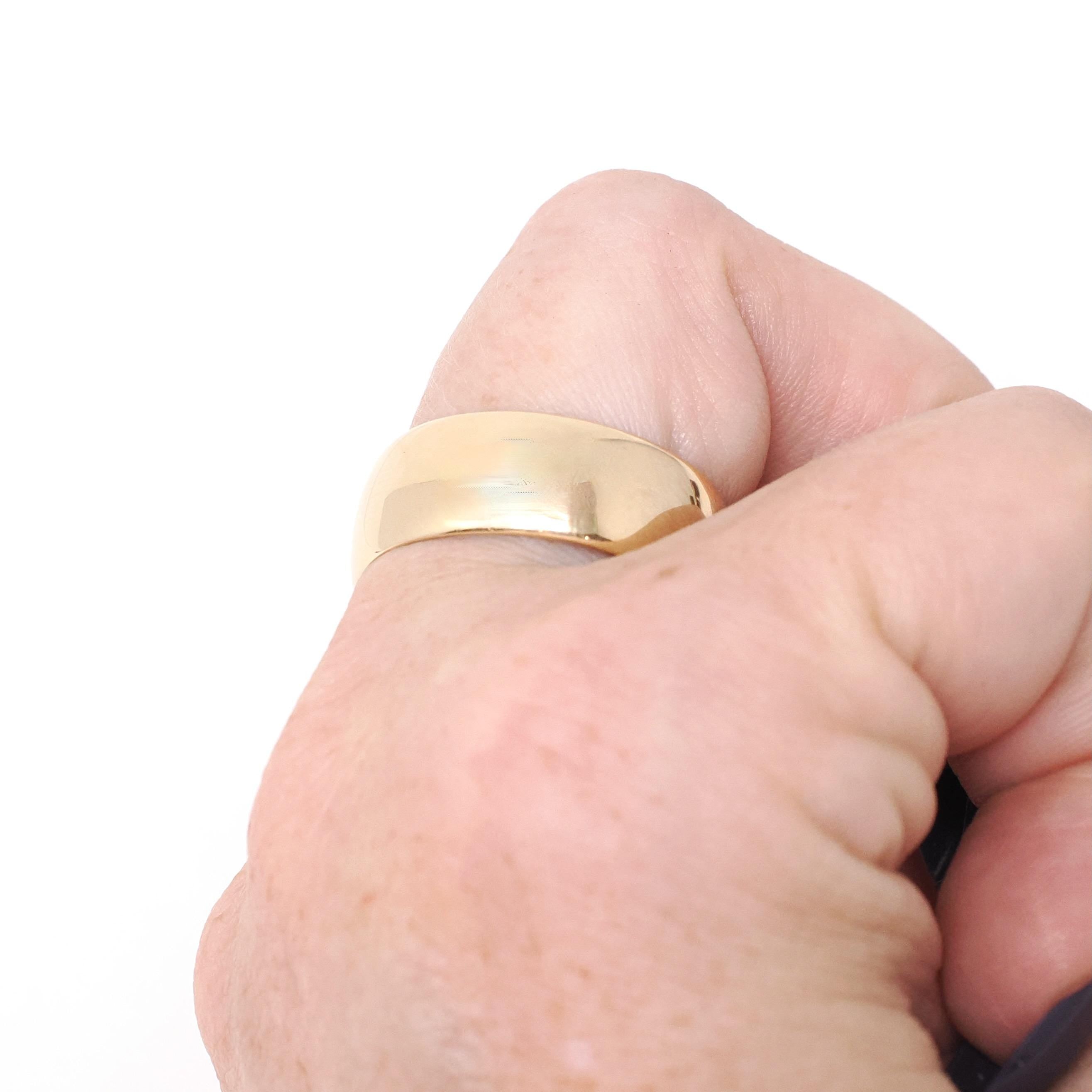 Vintage Cigar Band - Estate 14k Yellow Gold 8.4 MM Wide Ring - Circa 1980s Era Bold Bold Size 11 - Engraved "Kimberly 11-24-83" Fine Jewelry