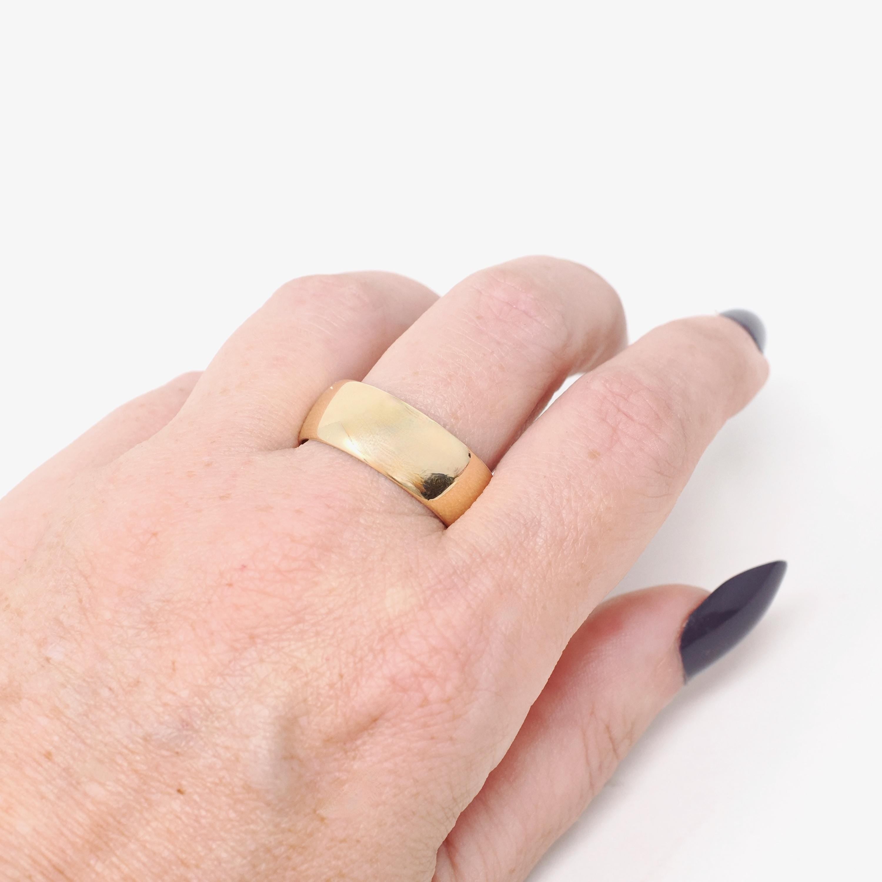 Vintage Cigar Band - Estate 14k Yellow Gold 8.4 MM Wide Ring - Circa 1980s Era Bold Bold Size 11 - Engraved "Kimberly 11-24-83" Fine Jewelry