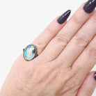 Morpho Butterfly Wing Ring - Art Deco English Silver Blue Chitin & Figural Woman - Circa 1930s Era Size 3 3/4 Classic Greek Souvenir Jewelry