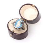 Morpho Butterfly Wing Ring - Art Deco English Silver Blue Chitin & Figural Woman - Circa 1930s Era Size 3 3/4 Classic Greek Souvenir Jewelry