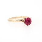 Created Ruby Ring - Mid Century 14k Yellow Gold Round Faceted .83 CT Red Pink Stone - Vintage Circa 1950s Era Size 5 3/4 Solitaire Jewelry