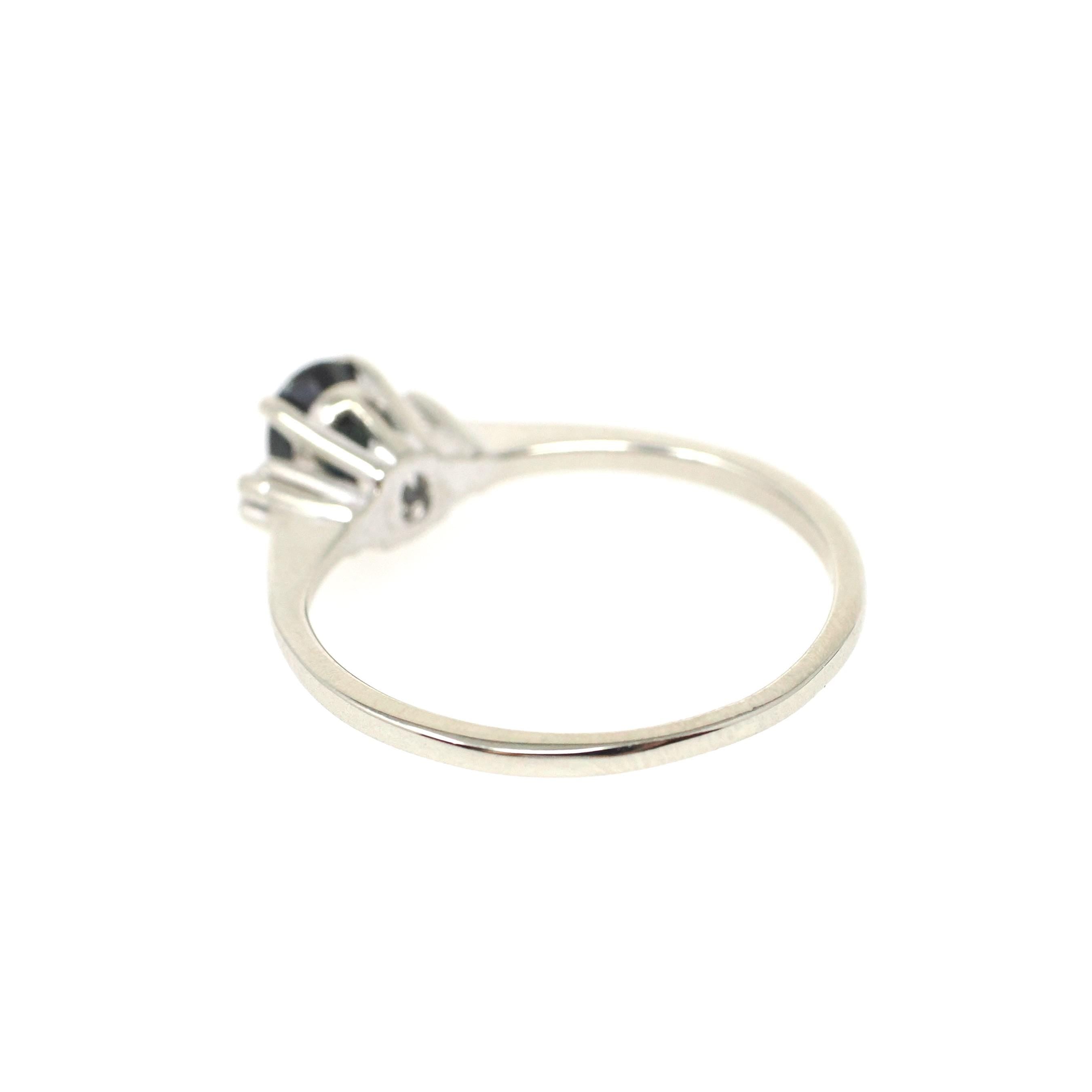 Vintage Sapphire Ring - Mid Century 10k White Gold Blue Oval Faceted .64 CT Gem - Circa 1950s Era Size 5 1/2 Diamond Accented Fine Jewelry