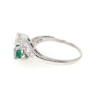 Vintage Toi Et Moi Ring - Mid Century 14k White Gold Natural Green Emerald & Diamond - Circa 1950s Size 8 1/4 Bypass Engagement Fine Jewelry