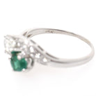 Vintage Toi Et Moi Ring - Mid Century 14k White Gold Natural Green Emerald & Diamond - Circa 1950s Size 8 1/4 Bypass Engagement Fine Jewelry