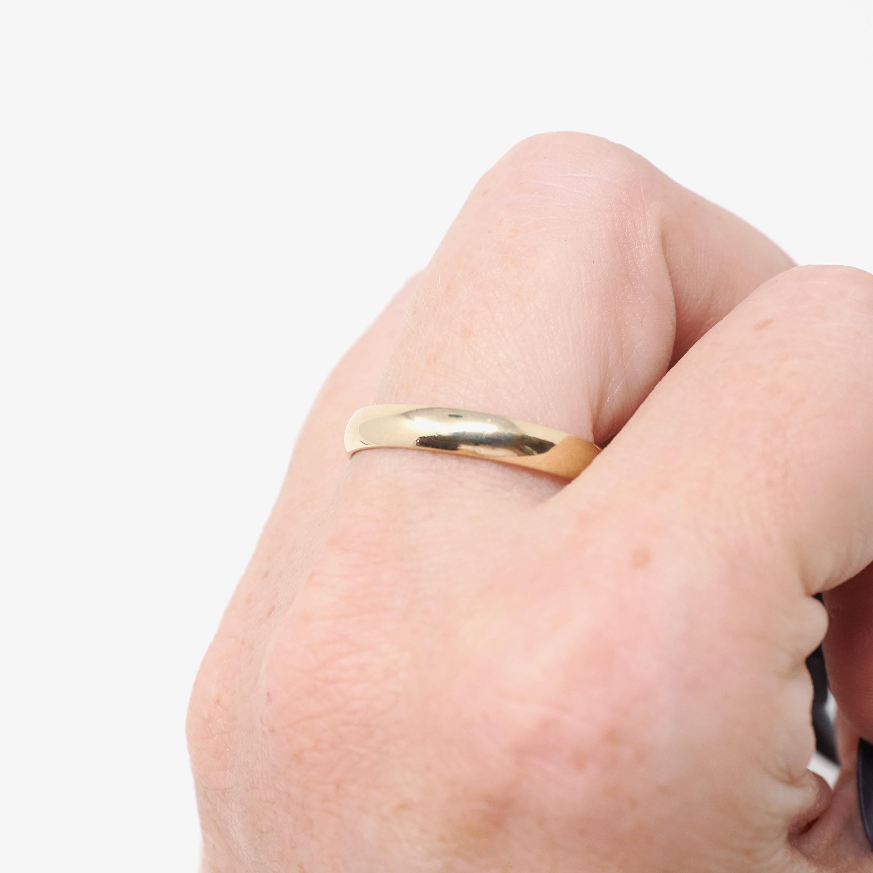 Gold Wedding Band - Modern 14k Yellow Gold 3.4 MM Half Round Ring - Estate Circa 2000s Era Size 9 1/2 Unisex Fine Benchmark Bridal Jewelry
