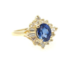 Sapphire & Diamond Ring - 18k Yellow Gold Blue Gem .55 CTW Diamond Halo - Contemporary Size 5.75 Ballerina Fine GIA Origin Report Jewelry