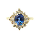 Sapphire & Diamond Ring - 18k Yellow Gold Blue Gem .55 CTW Diamond Halo - Contemporary Size 5.75 Ballerina Fine GIA Origin Report Jewelry