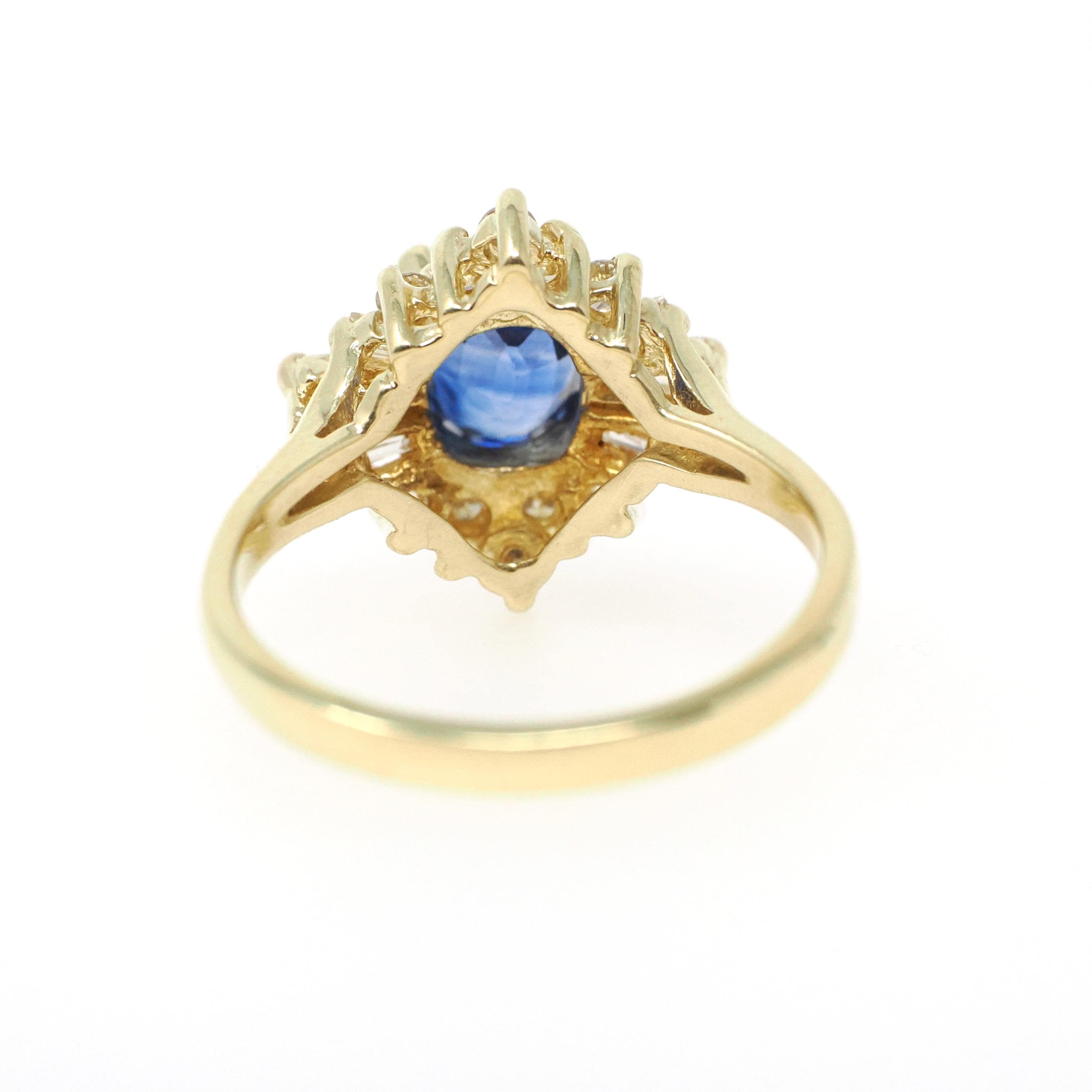 Sapphire & Diamond Ring - 18k Yellow Gold Blue Gem .55 CTW Diamond Halo - Contemporary Size 5.75 Ballerina Fine GIA Origin Report Jewelry