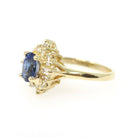 Sapphire & Diamond Ring - 18k Yellow Gold Blue Gem .55 CTW Diamond Halo - Contemporary Size 5.75 Ballerina Fine GIA Origin Report Jewelry