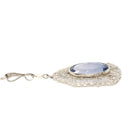 Art Deco Necklace - Vintage 10k White Gold Created Blue Sapphire Simulated Seed Pearl Pendant - Circa 1930s Era Filigree Statement Jewelry