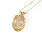 Rutilated Quartz Necklace - Modern Estate 14k Yellow Gold Natural Gemstone Floral Pendant Charm - Circa 2000s Fine Venus Hair Stone Jewelry