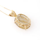 Rutilated Quartz Necklace - Modern Estate 14k Yellow Gold Natural Gemstone Floral Pendant Charm - Circa 2000s Fine Venus Hair Stone Jewelry