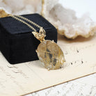 Rutilated Quartz Necklace - Modern Estate 14k Yellow Gold Natural Gemstone Floral Pendant Charm - Circa 2000s Fine Venus Hair Stone Jewelry